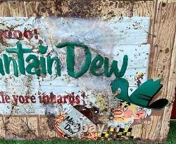 Vintage large Original Rustic Mountain Dew Hillbilly Soda Pop Metal Sign 55 x 32