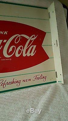 Vintage metal 2 sided fishtail flanged Coca-Cola sign
