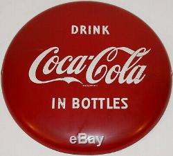 Vintage metal sign COCA COLA IN BOTTLES round 12 button Reg U S Pat Off exc+