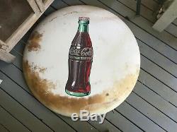 Vintage old antique coca cola coke button round sign 36 inch white rare bottle