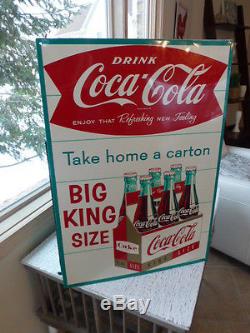 Vintage old stock Coca Cola Big King Size metal sign! 1961