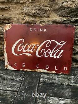 Vintage original American USA rare Red enamel coca cola, shop advertising sign