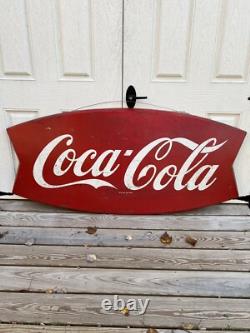 Vintage original coca cola metal fishtail sign