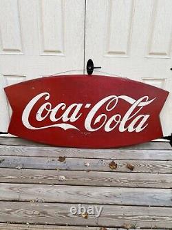 Vintage original coca cola metal fishtail sign