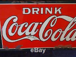 Vintage original embossed tin soda sign Coca Cola Coke near mint OUTSTANDING