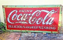 Vtg 1920s Huge Original Porcelain Enamel Coke Barn Side Sign 94 Coca Cola Miami