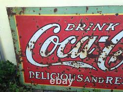 Vtg 1920s Huge Original Porcelain Enamel Coke Barn Side Sign 94 Coca Cola Miami