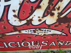 Vtg 1920s Huge Original Porcelain Enamel Coke Barn Side Sign 94 Coca Cola Miami