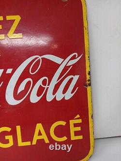 Vtg 1940s Buvez Coca Cola Glace' Porcelain Sign With Flange 19x17 Double Sided