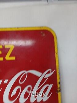 Vtg 1940s Buvez Coca Cola Glace' Porcelain Sign With Flange 19x17 Double Sided