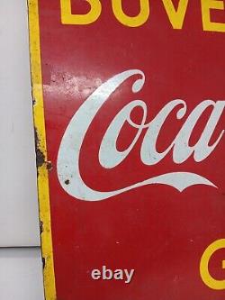Vtg 1940s Buvez Coca Cola Glace' Porcelain Sign With Flange 19x17 Double Sided