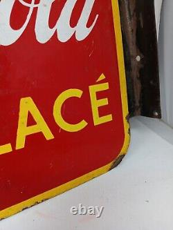 Vtg 1940s Buvez Coca Cola Glace' Porcelain Sign With Flange 19x17 Double Sided