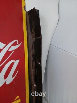 Vtg 1940s Buvez Coca Cola Glace' Porcelain Sign With Flange 19x17 Double Sided