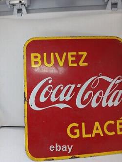 Vtg 1940s Buvez Coca Cola Glace' Porcelain Sign With Flange 19x17 Double Sided