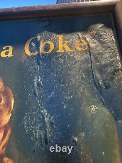 Vtg 1943 Coca Cola Have A Coke Lithograph Cardboard Sign WWII Era Rare! 52x32