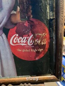 Vtg 1943 Coca Cola Have A Coke Lithograph Cardboard Sign WWII Era Rare! 52x32