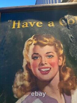 Vtg 1943 Coca Cola Have A Coke Lithograph Cardboard Sign WWII Era Rare! 52x32