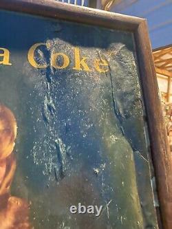 Vtg 1943 Coca Cola Have A Coke Lithograph Cardboard Sign WWII Era Rare! 52x32