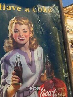 Vtg 1943 Coca Cola Have A Coke Lithograph Cardboard Sign WWII Era Rare! 52x32