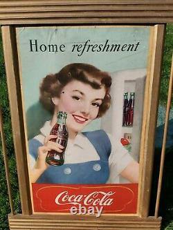 Vtg 1950 Coca Cola Home Refreshment Cardboard Lithograph Sign 16x27 Kay Display