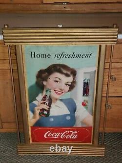 Vtg 1950 Coca Cola Home Refreshment Cardboard Lithograph Sign 16x27 Kay Display