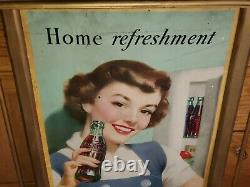 Vtg 1950 Coca Cola Home Refreshment Cardboard Lithograph Sign 16x27 Kay Display