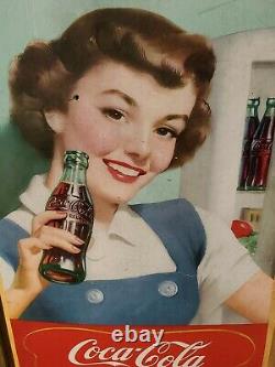 Vtg 1950 Coca Cola Home Refreshment Cardboard Lithograph Sign 16x27 Kay Display