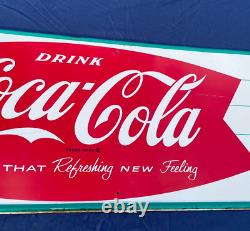 Vtg 1950s-60s Drink Coca-Cola Refreshing Feeling 32 Fishtail Metal Sign Soda