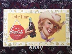 Vtg 1955 Coca Cola Coke Time Cowgirl Litho Cardboard Sign 36 x 20 Rare Orig