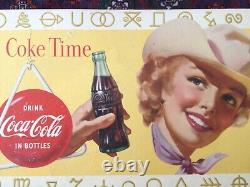 Vtg 1955 Coca Cola Coke Time Cowgirl Litho Cardboard Sign 36 x 20 Rare Orig