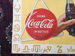 Vtg 1955 Coca Cola Coke Time Cowgirl Litho Cardboard Sign 36 x 20 Rare Orig