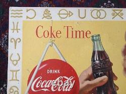Vtg 1955 Coca Cola Coke Time Cowgirl Litho Cardboard Sign 36 x 20 Rare Orig