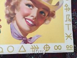 Vtg 1955 Coca Cola Coke Time Cowgirl Litho Cardboard Sign 36 x 20 Rare Orig