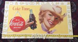 Vtg 1955 Coca Cola Coke Time Cowgirl Litho Cardboard Sign 36 x 20 Rare Orig