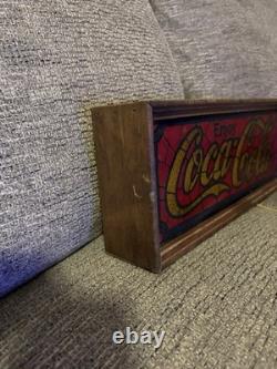 Vtg 1970's Coca-Cola Faux Stained Glass Plug In Display Light Wood Frame Tested