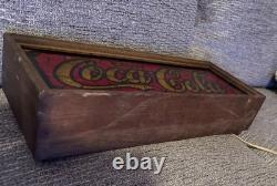 Vtg 1970's Coca-Cola Faux Stained Glass Plug In Display Light Wood Frame Tested