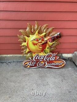 Vtg 1990s Coca-Cola All Out Summer Store Display Sign Sun Drinking Coke 28x25