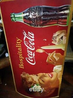 Vtg 50s 1950 Coca-Cola Cardboard Advertising Hospitality Sign 20 X 36 RARE
