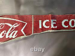 Vtg 88 Coke Coca-Cola canvas advertising sign banner drink ice cold soda