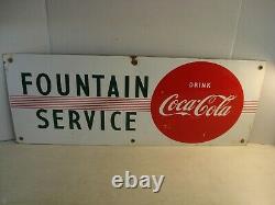 Vtg COCA COLA Fountain Service Porcelain Sign 29 x 12 NICE