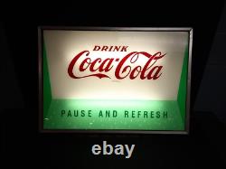 Vtg Coca-cola Pause And Refresh 34x24 Working Lighted Sign Soda Advertising