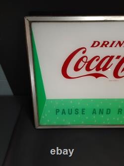 Vtg Coca-cola Pause And Refresh 34x24 Working Lighted Sign Soda Advertising