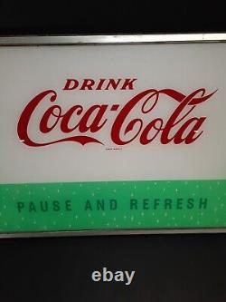 Vtg Coca-cola Pause And Refresh 34x24 Working Lighted Sign Soda Advertising