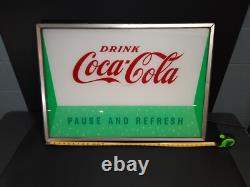 Vtg Coca-cola Pause And Refresh 34x24 Working Lighted Sign Soda Advertising