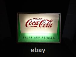 Vtg Coca-cola Pause And Refresh 34x24 Working Lighted Sign Soda Advertising