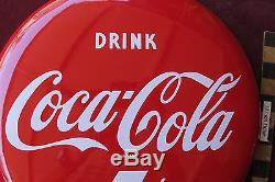 Vtg Drink Coca-Cola Porcelain Button type sign soda 5 cents 16 Coke nice