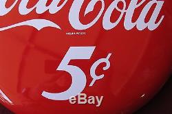 Vtg Drink Coca-Cola Porcelain Button type sign soda 5 cents 16 Coke nice