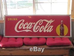 Vtg Large 1948 Coca Cola Soda Pop Metal Embossed Sign 1948 54 Bar Mancave Coke