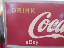 Vtg Large 1948 Coca Cola Soda Pop Metal Embossed Sign 1948 54 Bar Mancave Coke