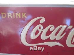 Vtg Large 1948 Coca Cola Soda Pop Metal Embossed Sign 1948 54 Bar Mancave Coke